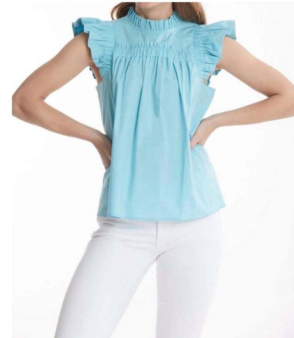 tyler böe Eloise Flutter Sleeve Mock Neck Top in Capri